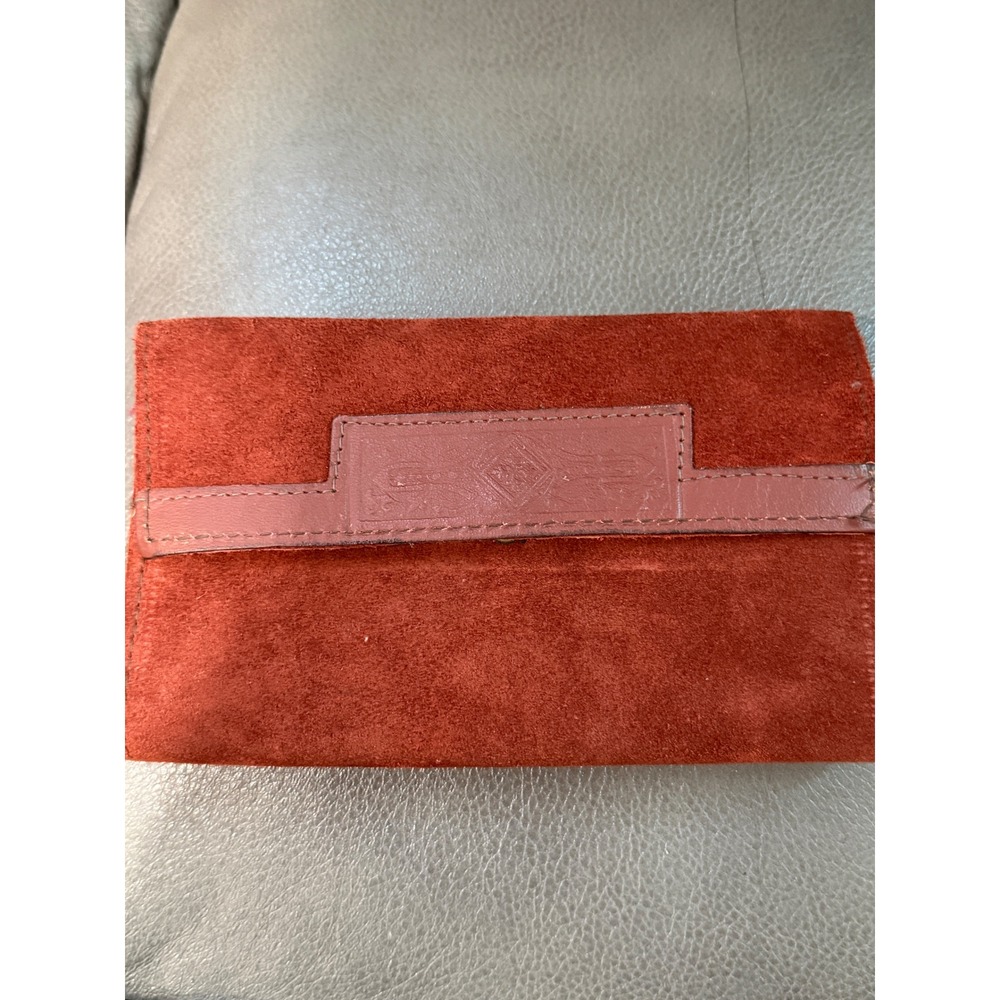 Vintage Rust Genuine Suede Leather Tri-fold Wallet Snap Zipper Coin Pocket Boho